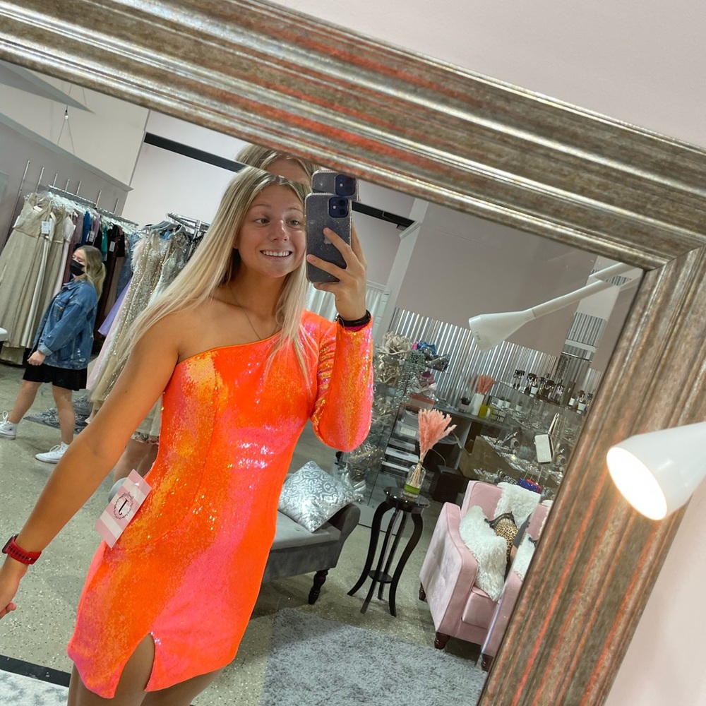 Ashley Lauren Orange One-Shoulder Homecoming Dress